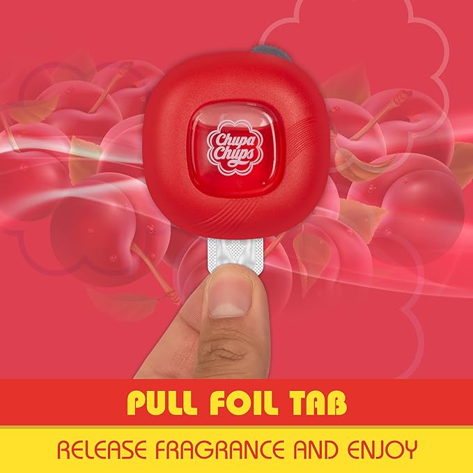 Chupa Chups Car Air Freshener, Candy Cherry - Long Lasting Car Fresheners with Fun Scents, Colorful and Vibrant Air Freshener for Car, Unique Car Freshner Perfume Deodorizer- 2Pack (4pcs Total)