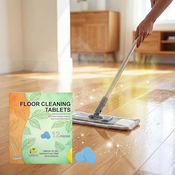 Floor Cleaning Tablets, 12pcs Floor Cleaner Tablets Hard Floor Cleaner Tablets, Floor Cleaning Tablets for Mopping, Pre-Measured Dissolvable Cleaning Solution for Wood Tile Marble, Lemon Scent (12PCS)