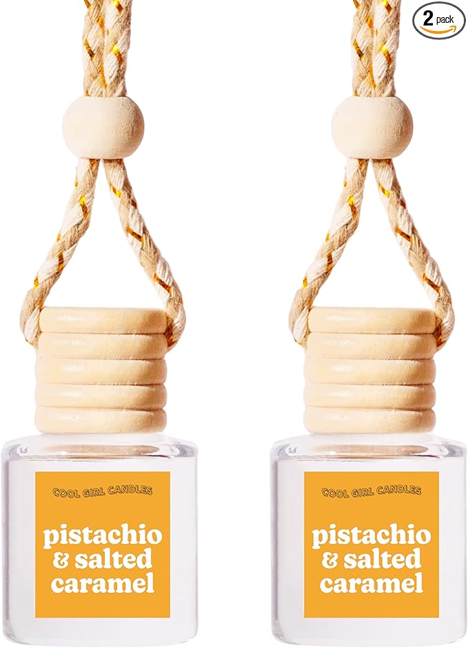 COOLGIRLCANDLES Pistachio Salted Caramel Hanging Car Air Freshener and Essential Oil Diffuser - Automobile Aromatherapy Diffuser Bottle