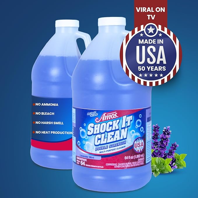 Professor Amos' Shock It Clean Scented Concentrate Cleaner Laundry Booster, Stain Remover, Carpet Cleaner, Kitchen and bathroom Cleaner, Indoor and Outdoor (Lavender, 64 Oz - Gallon)