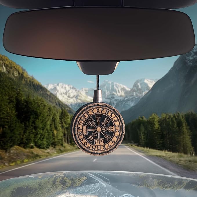Wood Car Air Freshener — Handmade Car Air Freshener — Vegvisir Designed Fragrance Oil Diffuser in Wooden Gift Box — Aromatherapy Gift Set with diAquatoria Fragrance Oil - 10 ml