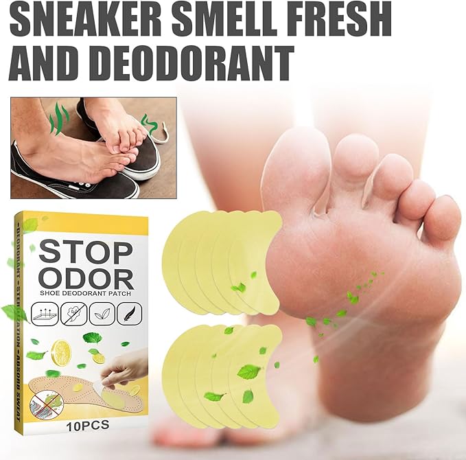 Shoe Deodorizer Patches Replace Every 7 Days with Lemon and Calamus Extract, Foot and Sock Odor Eliminator Stickers, 10 Count