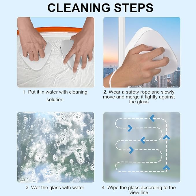 Magnetic Double Sided Window Cleaner, Double-Sided Magnetic Window Cleaner, Adjustable Magnet Glass Cleaner, Triangular Wiper Glider - Efficiently Clean Outside from Inside
