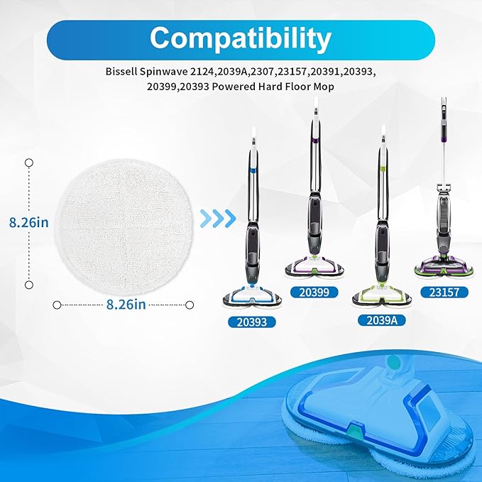 KEEPOW Spinwave Replacement Pads Compatible with Bissell Spinwave Powered Hard Floor Mop 2039 2124 Series, 20399, 2039A, 2307, 2315A, 23157, 20393 Spin Heavy Scrub Mop Pads for Floor Cleaner 2 White