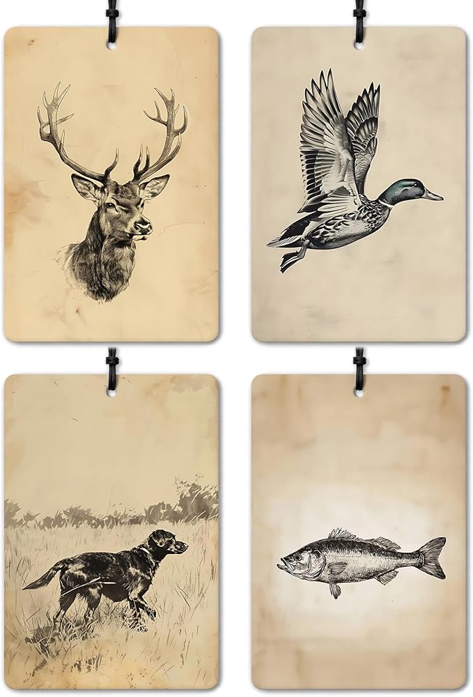Vintage Duck deer dog Car Air Freshener 4 Pcs,Mallard Duck Lover Gifts Car Accessories for Women Men,Rustic Farmhouse Farm Animal Air Freshener Hanging for Cars Books Closet Drawer