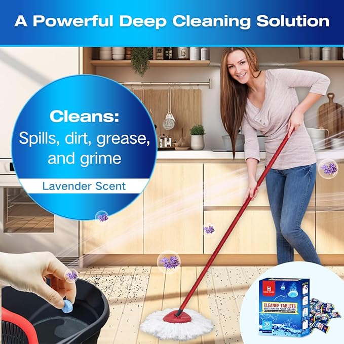 Spin Mop Cleaning kit Compatible with OCeda EasyWring Bucket System, 3 Replacement Mop Heads, 1 Handle, 1 Brush, 1 Cover, 1 Lavender Scented Cleaning Tablets(No Bucket)