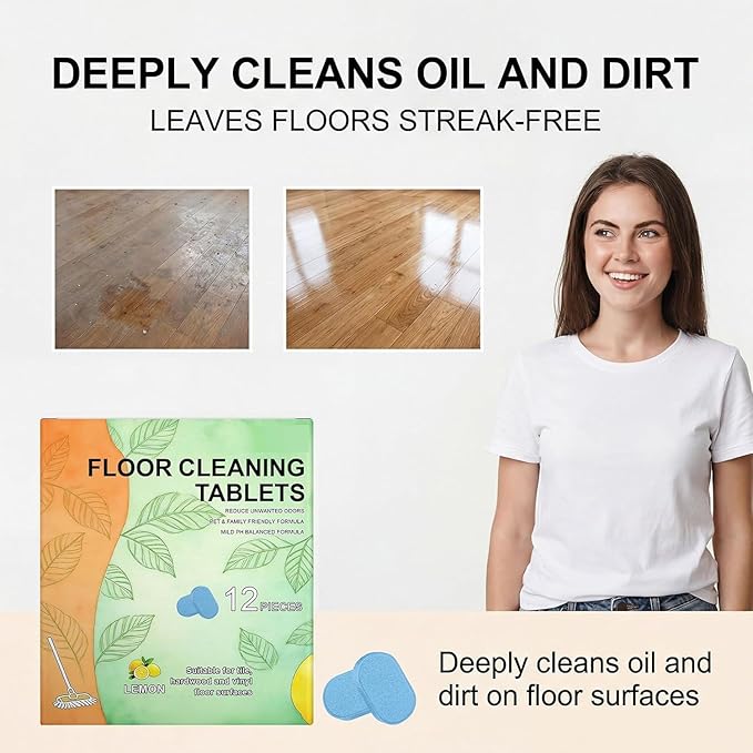 Floor Cleaning Tablets, 12pcs Floor Cleaner Tablets Hard Floor Cleaner Tablets, Floor Cleaning Tablets for Mopping, Pre-Measured Dissolvable Cleaning Solution for Wood Tile Marble, Lemon Scent (36PCS)