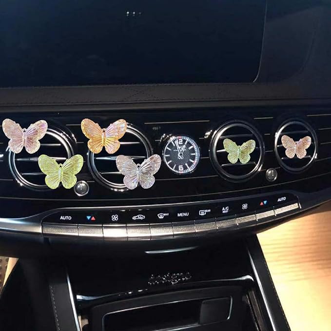 6 Pcs Butterfly Car Vent Clips, Cute Butterflies Cars Air Conditioning Clip Decorations, Charm Automotive Interior Decor for Women Men Accessories, Automotive Air Fresheners（2 Card Slots and 4 Clips）