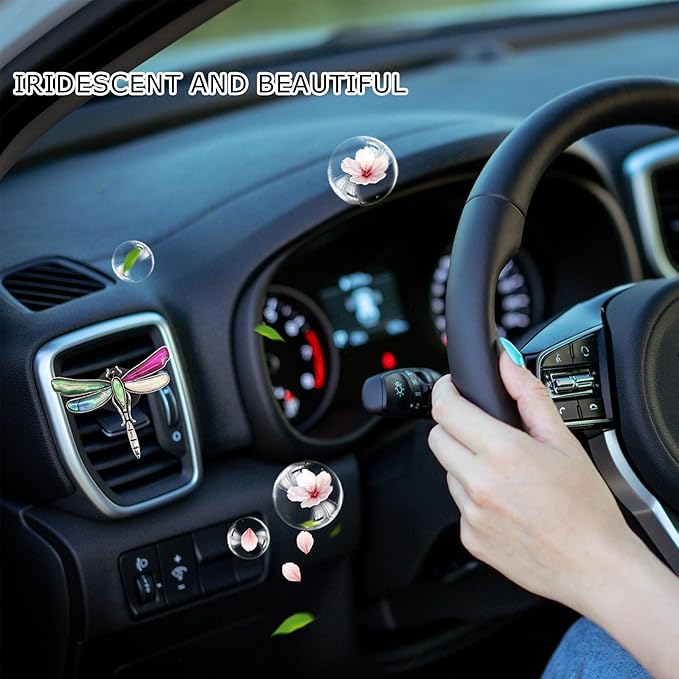 Dragonfly Car Air Vent Clip,Cute Air Freshener Car Interior Decor,Glamorous Abalone Shell Dashboard Decoration Gift for Women Teens,Refillable Diffuser(Hot Pink)
