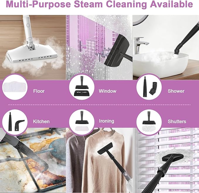 7-in-1 Steam Mop, 1200W Rotated Steam Cleaner for Home, 2 Modes, 400ML Removable Tank, 23FT Power Cord, 2 Pads, Multi-Surface Steamer for Hard Floor, Laminate Floor, Tiles Cleaning (First Frost)