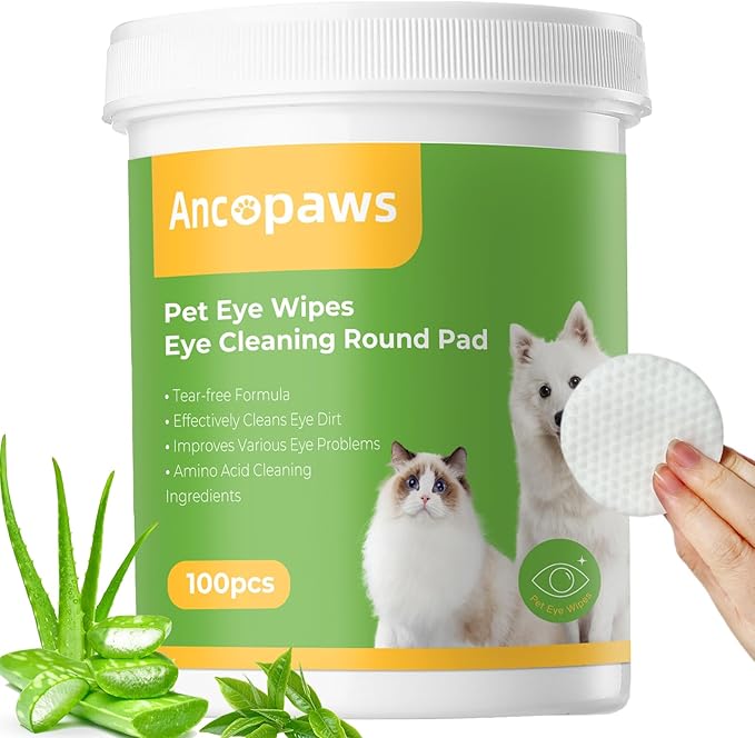 Hypoallergenic Eye Wipes for Dogs & Cats - Tear Stain Remover & Cleaner - Gently Removes Discharge, Crust, Mucus, Debris - Pet Cleaning Deodorizing Wipes for Wrinkle & Face - Natural, Unscent (100 Ct)
