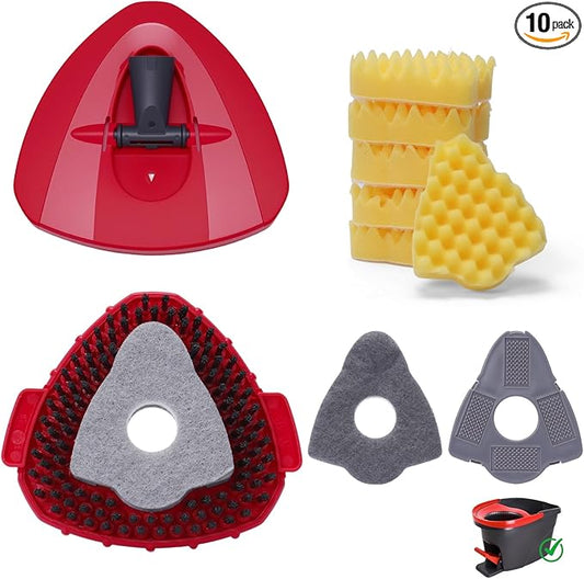1 Pcs Spin Mop Replacements Scrub Brush and 1 Mop Base with 2 Pcs Scouring Pad Compatible with Cedar EasyWring 1 Tank System，Including 2Pcs Scouring Pad + 6Pcs Scrub Sponge Heavy Duty