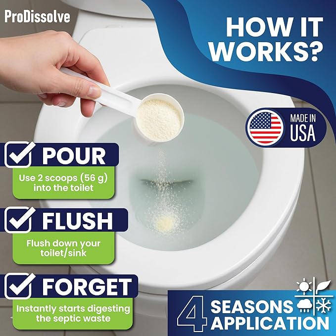 Septic Tank Treatment 2 lb, Up to 30 Treatments – Septic Tank Cleaner with Natural Enzymes & Bacteria – Drainage Solutions to Digest Clogs, Odor, Sludge & Grease While Boosting Beneficial Bacteria