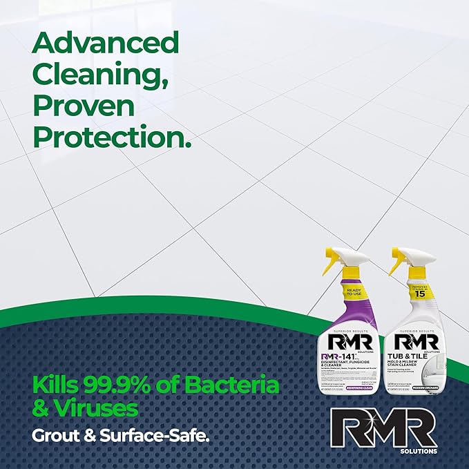 RMR Bathroom Brilliance Bundle – Tub & Tile Stain Spray + RMR-141 EPA Registered Mold & Mildew Remover, 2-Step Bathroom Cleaning & Disinfecting System for Showers, Sinks, Tile, Grout, 2–32 Oz Bottles