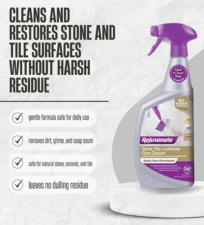 3x Rejuvenate Laminate Floor Cleaner 32 oz Liquid Bundle with Scrub Brush – Removes Ground-In Dirt and Stains from Stone, Tile, and Laminate Floors with Streak-Free Shine – Gift Set (4 Items)