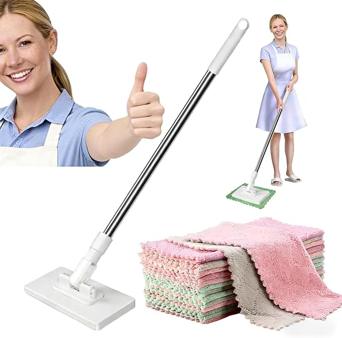 Zero Touch Mini Mop, 2026 Upgraded Lazy Mop with 4 Reusable Cloths, Wet and Dry, Detachable Press Clamp Wipes Cleaner Aid for Hardwood, Tile, Marble