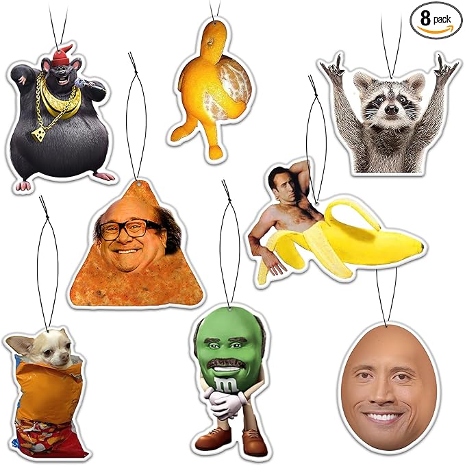 Pounchi Funny Meme Car Air Freshener Cards (8 Pack Refreshing Ice Scent) Funny Accessories for Car Interior Hanging Gift Rearview Pendant Supplies