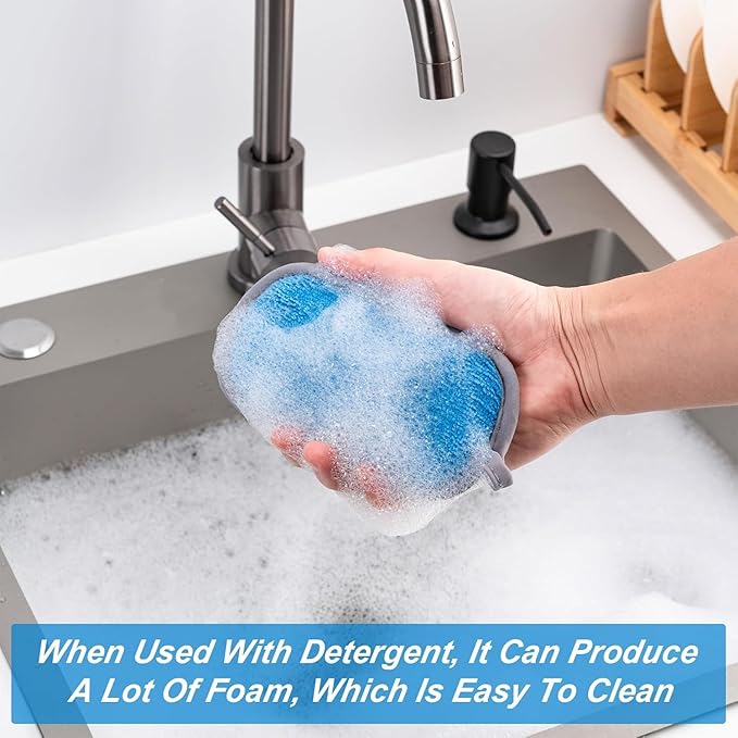 Dual-Sided Multi-Purpose Scrub Sponges, Non-Scratch Dishwashing Sponges for Kitchen, Reusable Microfiber Sponge for Efficiently Cleaning Dishes, High Density Sponge Inside (6 Pack, Large) Gray-Blue