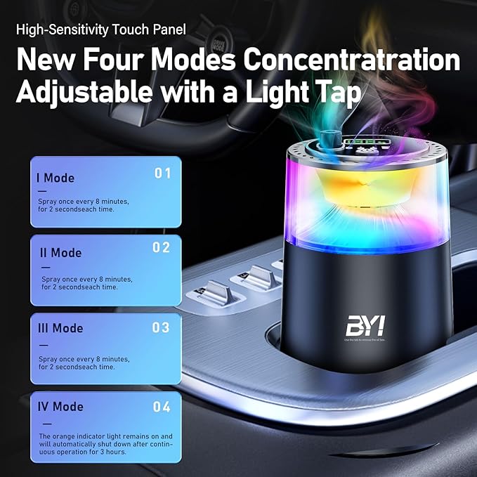 Smart Car Air Freshener with RGB Ambient Light, Galaxy Cloud Mist, Auto On/Off, Built-in Battery, Car Aroma Diffuser, Home, Office (4 Essential Oil Box), Long-Lasting Scent