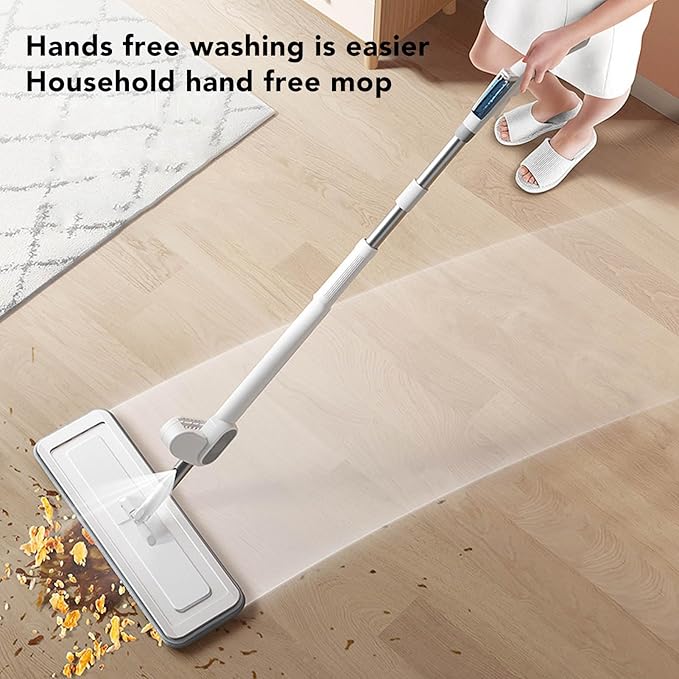 2 in 1 Spray Mop with Removing Function Wet Dry Dual Use Floor Cleaning Mop for Household Kitchen Bathroom Stainless Steel ABS Cotton Cloth (38CM Panel)