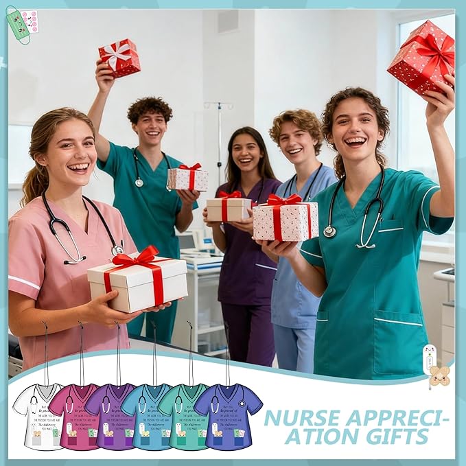 12 Pcs Nurse Appreciation Gift Bulk Funny Air Freshener Car Scented Thank You Hanging Decor Gifts for Doctors Practitioner Medical Assistant Medical Staff