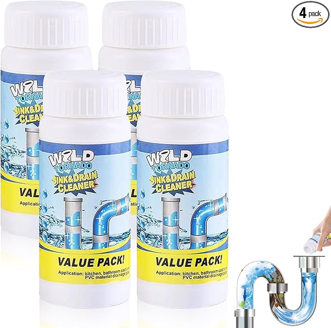 4PCS Wild Tornado Pipe Dredge, Wild Tornado Sink and Drain Cleaner, Drain Cleaner Powder for Kitchen Toilet Pipeline Quick Cleaning Tool (4, B)