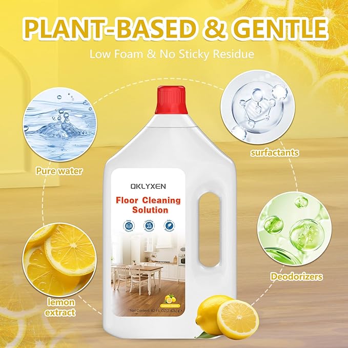 82FL OZ/2.42L Lemon Scent Floor Cleaning Solution Compatible with Roborock (Q5/Q7/Q8/Q10/S7/S8/Saros 10R/F25/Qrevo Series), Floor Cleaner Refill for All Robot Vacuums & Wet Dry Vacuum with Mopping