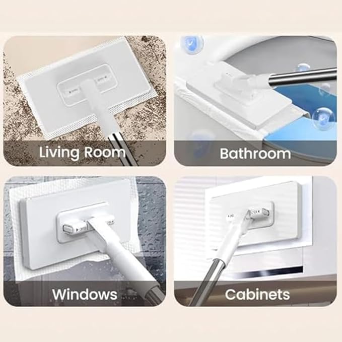 Clip to Grip Mop, Snap Grip Mini Mop, No Wash Lazy Mopes Wet and Dry with 10 Reusable Cloths, Zero Touch Mini Mops, Automatic Cloth Clip and No Wash Mops