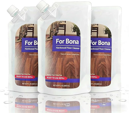 Hardwood Floor Cleaner Refill, 500mL Fragrance-Free X3, No Residue Quick Drying, Compatible with Bona Spray Mop