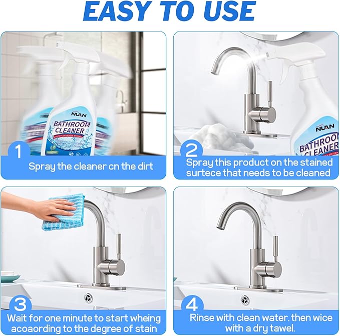 NUAN Bathroom Descaler Foam Cleaner for Hard Water Stains - Powerful Foaming Spray for Shower Toilet Sink Tile Cleaning, Limescale Buildup Remover All-Purpose Bathroom Cleaner (33.8 Fl Oz)
