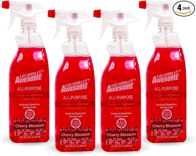 La's Totally Awesome All-Purpose Cleaner Spray, Cherry Blossom, Plant-Based and Biodegradable Formula Perfect for Most Counters, Sinks, Appliances and More, 32 Fl Oz, (Pack of 4)