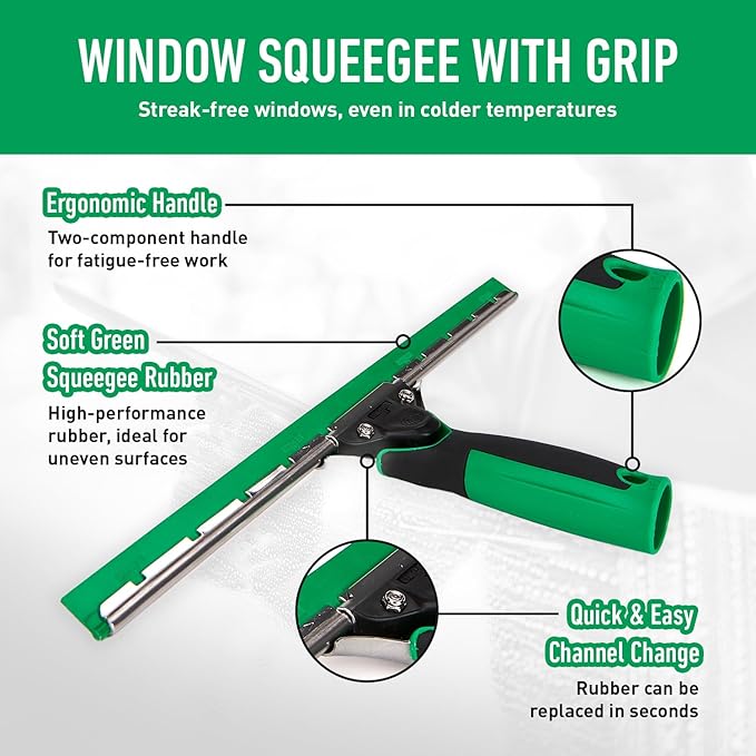 Unger AK013 Window Cleaning Kit – 3-in-1 Starter Set with Window Squeegee, Microfibre Washer with T-Bar Handle & 12L Cleaning Bucket – Professional Window Cleaner Set