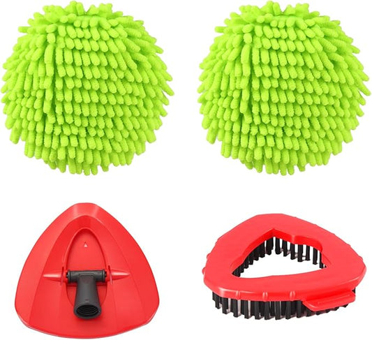 Mop Heads Replacements for OCedar EasyWring 1 Tank Spin System, Mop Replace Head with 2 Chenille Pads,1 Scrub Brush, and 1 Base Set Combo