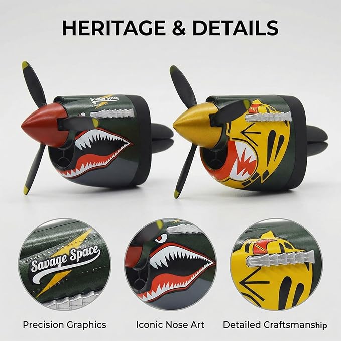 P-40 Warhawk Car Air Freshener with Spinning Propeller - Vent Clip Dashboard Decor for Men, Long Lasting Odor Eliminator & Aviation Gift (1pcs-shark)