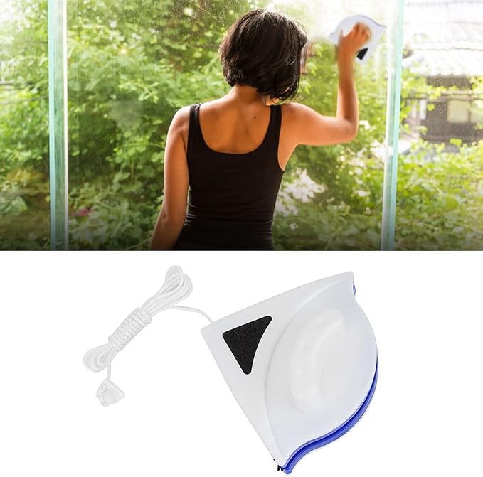 Magnetic Brush Cleaner, Double Side Window Glass Tool. Easy to, Strong Absorption. RUB Corners with The trilateral Design, Easy scrubbing with The Magnetic Design. Double