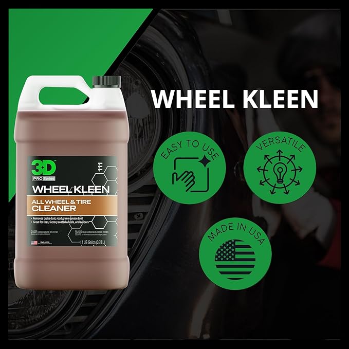 3D Wheel Kleen - High-Foaming Wheel & Tire Cleaner, Removes Brake Dust, Road Grime & Grease, Safe for All Factory Wheels & Calipers, Professional-Grade - 1 Gallon