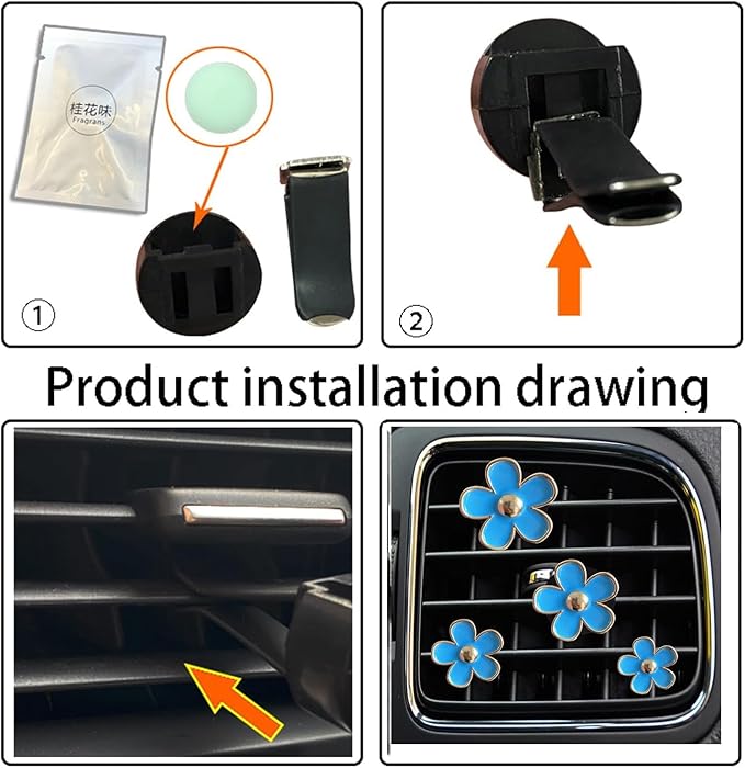 Daisy Air Vent Clips, 4 Pcs Cute Flower Car Air Conditioning Outlet Clip Car Air Freshener Clip Charm Car Inter Decor Accessories for Women (Blue)