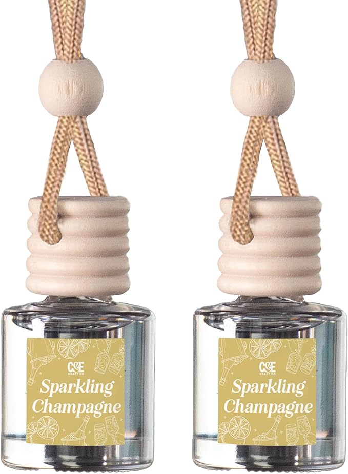 C&E Craft Co Hanging Car Air Freshener Diffuser 2 Pack, Long Lasting Fragrance Oil Car Freshener, Glass Bottle Auto Air Freshener, Made in USA (Sparkling Champagne)
