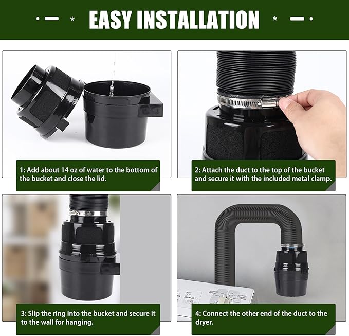 Upgraded Version - VIWINVELA 3 IN 1 Indoor Dryer Vent Kit with Lint Trap Dryer Lint Catcher Water Filter Bucket for Electric Dryer (Black Dryer Vent Bucket without Hose)