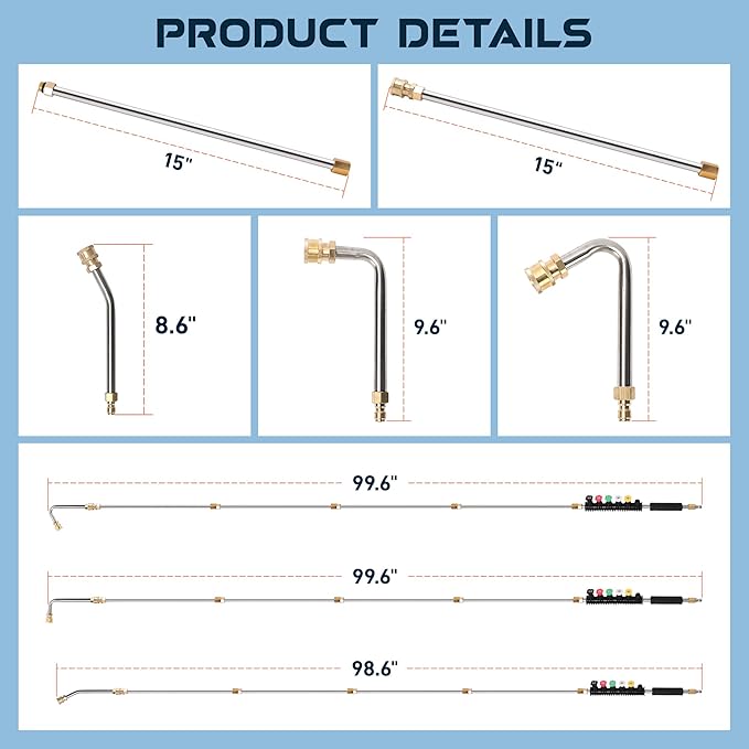 Pressure Washer Extension Wand Upgrade, 9 Pack Power Washer Lance with 6 Nozzle Tips, 30°,90°,120° Curved Rod, 1/4" Quick Connect, 4000 PSI