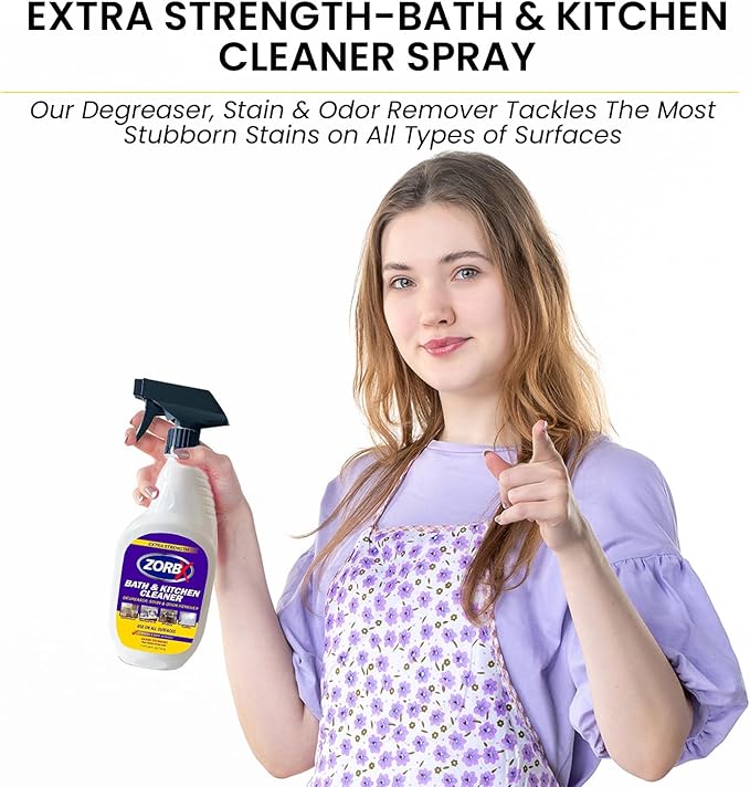 ZORBX Bathroom & Kitchen Odor & Stain Remover Spray (24 oz) - Extra-Strength All-Purpose Floor Cleaner W/Scrub-Free Formula - Fast-Acting Surface Cleaner, Countertop & Sink Cleaning Degreaser