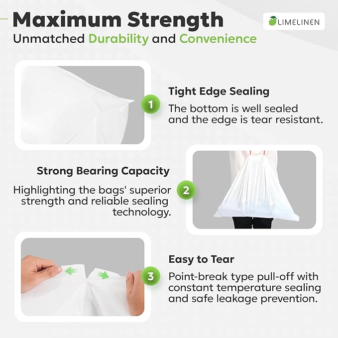 LIMELINEN Tall Kitchen Trash Bags with Drawstring, 1000 Count, 13-gallon Trash Bag of 0.9 mil Thickness, Leak and Odor-Resistant, Heavy-Duty Plastic Garbage Bags for Home and Commercial Use