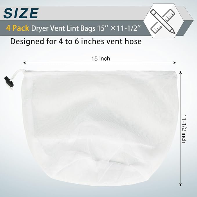 Dryer Vent Lint Catcher Bags 4 Set, Lint Trap Catcher and Filter Bag for Lint and Dust Catching, Indoor Outdoor Ventless Dryer Vent Cleaning Kit
