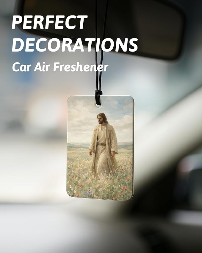 Pink Christian Jesus Air Freshener 4 Pcs, Coastal Seagrass Bow Bible Verse Religious Hanging Air Freshener for Cars Closet Drawer Books, Girly Christian Car Accessories Mirror Decor for Women