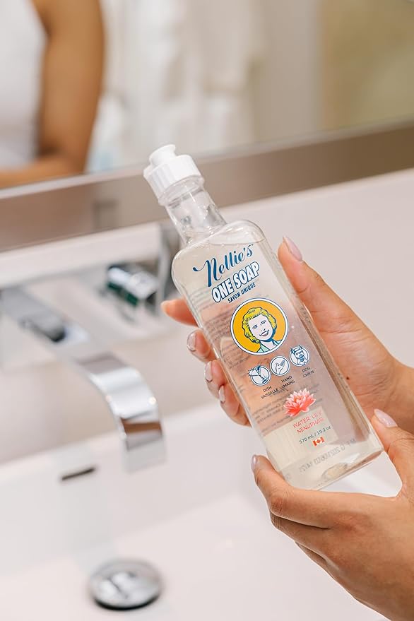 Nellie's One Soap – Water Lily Scent – Gentle Multi-Purpose Cleaner for Dishes, Surfaces & Hands – Plant-Based, Soft on Skin – Made in Canada