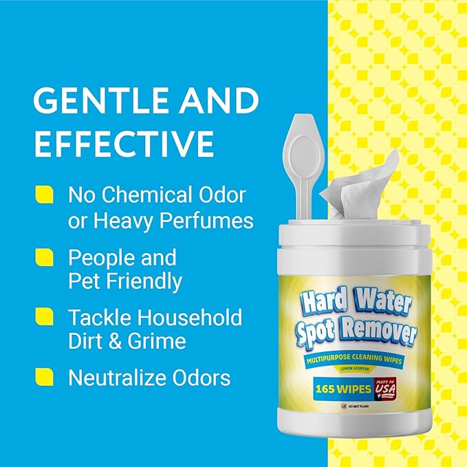 Impresa Vinegar Wipes - 165 ct - Hard Water Stain Remover Wipes for Glass, Shower & Car - Lemon Scent