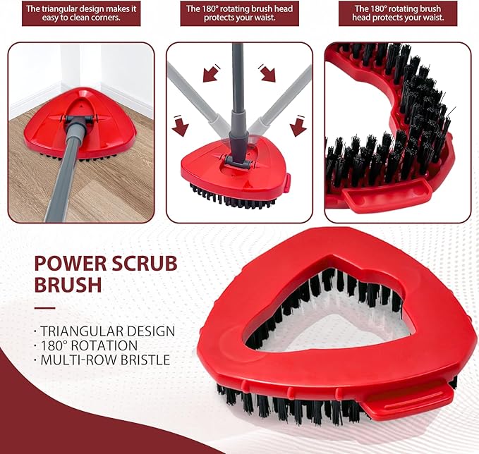 Spin Mop Scrub Brush Head, Triangle Stiff Bristle Scrubber Mop Head for Bathroom, Kitchen, Bathtub, Tile and Floors