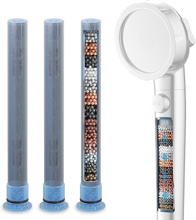 HANLIAN 3 Packs Shower Head Filter Replacement for Hard Water, KDF Shower Filter Replacement Cartridge to Improve Skin & Hair, Water Filter For Shower to Remove Chlorine, Heavy Metals & Impurities