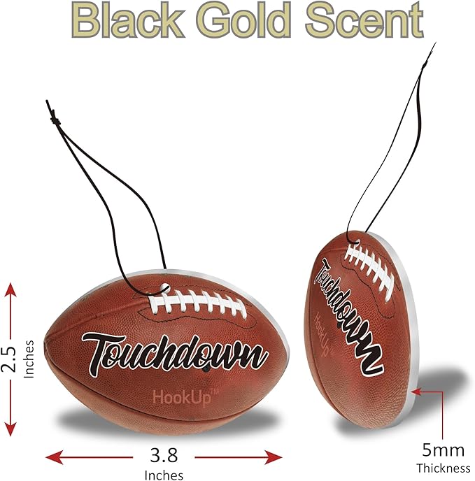 Football Car Air Freshener by HookUp - 25 Pack - Black Gold Scent (Extra Strong) | Unique Football Gift for Players, Coach, Fans | Hanging Car Accessory with Long Lasting Fresheners Smell