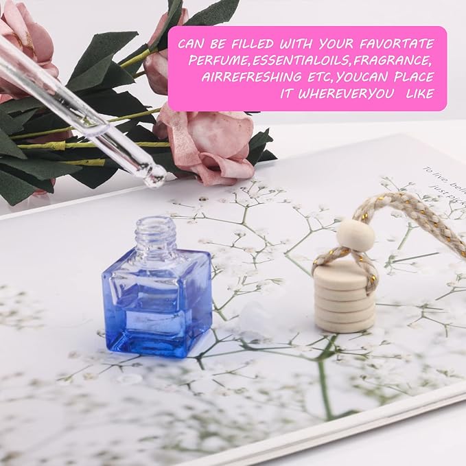 12 Pcs Hanging Perfume Bottle Car Air Freshener Bottle Essential Oil Fragrance Diffuser Bottle Pendant Car Ornament Decoration Accessories
